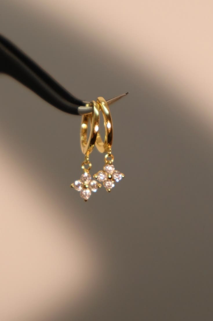 Gold earring design prepared for virtual try-on beside a shopper's face