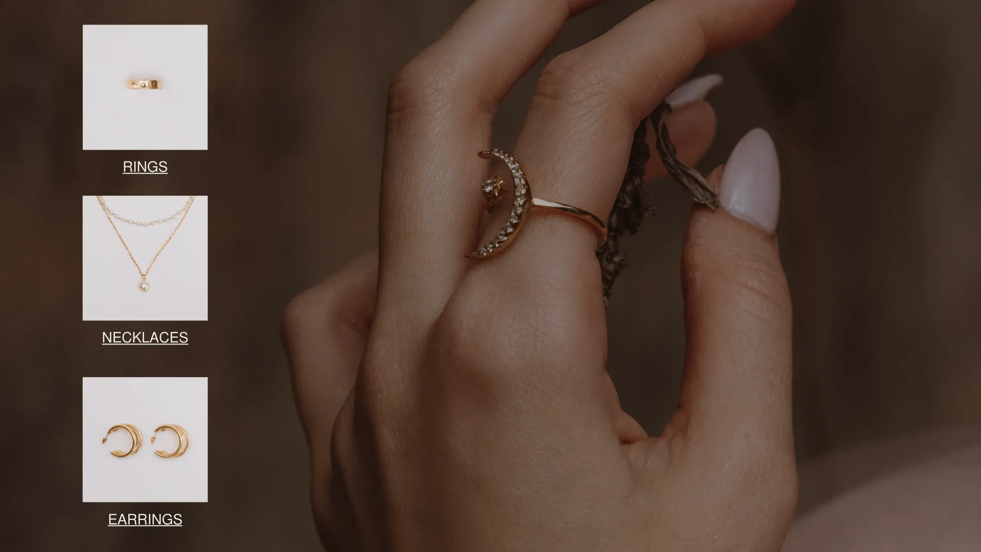 Virtual try-on interface displaying ring, necklace and earring collections